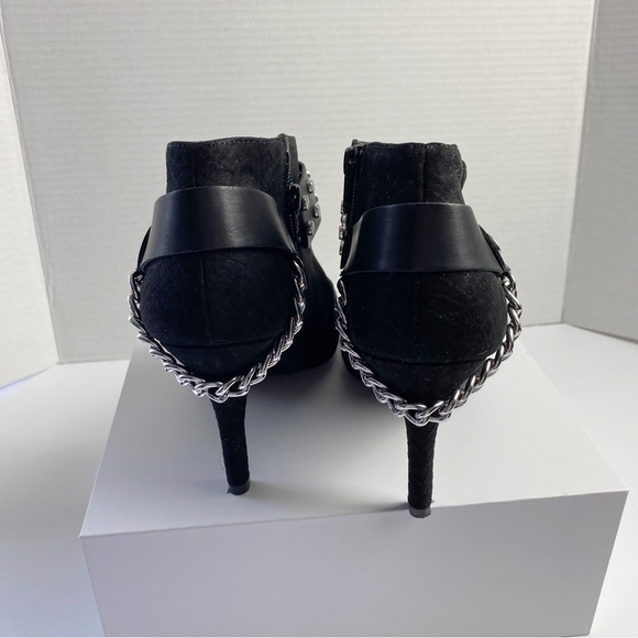 Jennifer Lopez Black Faux Suede Rosie Heeled Booties Chain Studded - Picture 8 of 9